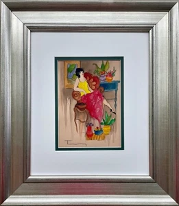 ITZCHAK TARKAY "In the Lounge II" Watercolor on Etching Hand Signed Framed Art - Picture 1 of 3