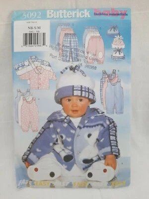 Butterick 5092 Infants' Baby Fashion Essentials Jacket Jumpsuit Pants Hat NB-S-M - Image 1 of 4