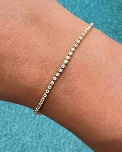 3.55Ct Round Cut Lab Created Diamond 14k Yellow Gold Plated 925 Tennis Bracelet - Picture 1 of 2