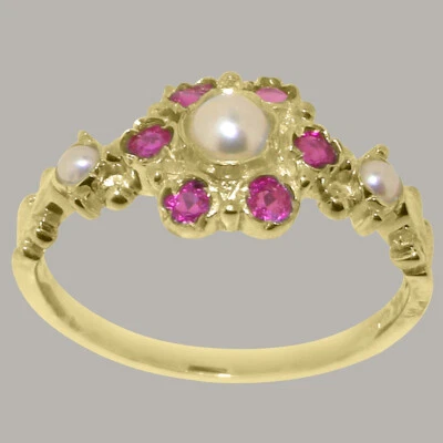 Solid 14k Yellow Gold Cultured Pearl & Ruby Womens Ring - Sizes 4 to 12 - Image 1 of 4
