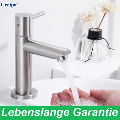 Waschtischarmatur Edelstahl Wasserhahn für Kaltwasser Bad Armatur Mischbatterie
