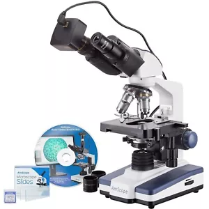 AmScope 40X-2000X LED Binocular Digital Compound Microscope 3D Stage 5MP Camera - Picture 1 of 14