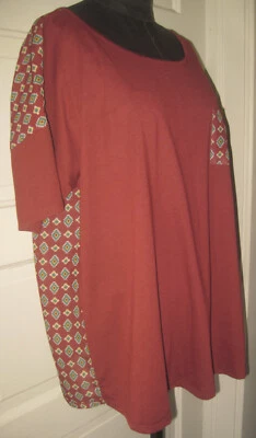 DEREK HEART Wine Red Sheer SS Pullover Pocket Shirt Top Blouse 1X - Image 1 of 4