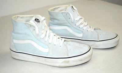 Vans Zapatillas de Gamuza Talla 7W 5.5M Sk8 Hi Azul Claro Blanco Zapatos de Skate Apenas Usados Foto 1 de 4