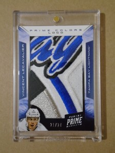 2012-13 PANINI PRIME COLORS LOGO, VINCENT LECAVALIER, GAME WORN HOCKEY CARD!!!