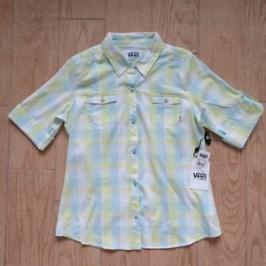 NWT Vans Green Blue Plaid Madras Button Up Shirt Youth XL - Picture 1 of 9