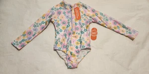 NWT Wonder Nation Girls Floral Long Sleeve 1PC Rashguard Swimsuit Zip Up - Picture 1 of 1