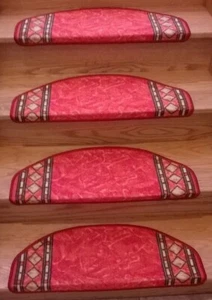 PREMIUM Stair Tread Mats Runners Set of 15 Oval Edge Carpet Red 26"x9" - Picture 1 of 3