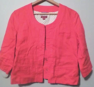 Womens Red Watermelon Pink LINEN Light Weight Jacket Merona Medium Elbow Length - Picture 1 of 7