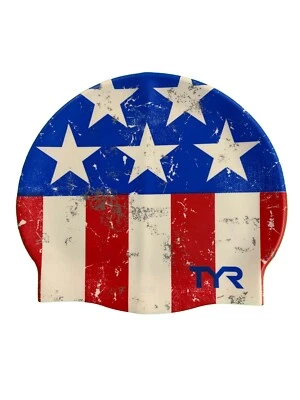 NEW TYR Swimming Silicone Swim Cap Easy Glider Red White Blue - Image 1 of 3