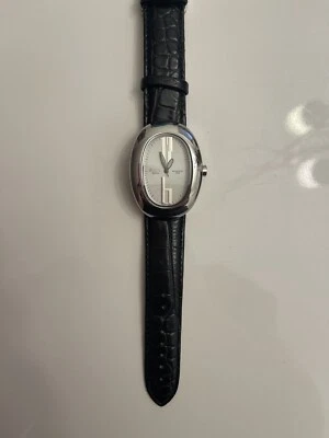 Activa Swiss Silver  Oval Case Black Band Watch-FREE w purchase a bottle of wine - Image 1 of 4