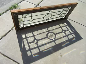 ~ ANTIQUE BEVELED ETCHED STAINED GLASS TRANSOM WINDOW 1 OF 2~ 45 x 17 ~ SALVAGE - Picture 1 of 12