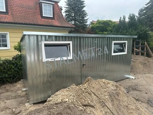 Blechgarage 5x4x2,14m Fenster Dachblende Metallhütte Lagerbox Gartenhütte Stahl - Bild 1 von 5