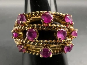 Vintage 14KT Yellow Gold Rope Twist Ruby Ring Size 7.5 Weighs 5.5 Grams - Picture 1 of 11