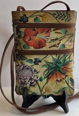 Anuschka hand-painted genuine leather mini double zip travel crossbody bag  - Image 1 of 4