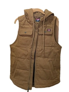 Wrangler Workwear Gilet con Cappuccio Uomo Piccolo Marrone Misto Cotone Imbottito Senza Maniche - Foto 1 di 6