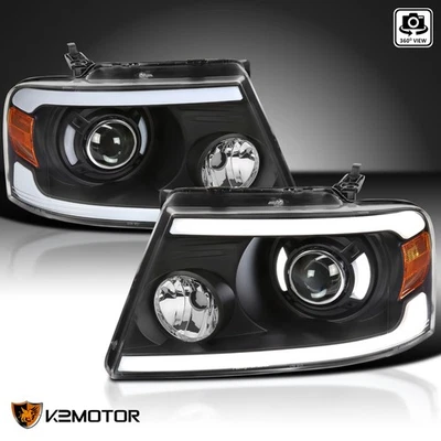 Black Fits 2004-2008 Ford F150 Lincoln Mark LT LED Bar Projector Headlights Lamp Foto 1 de 4