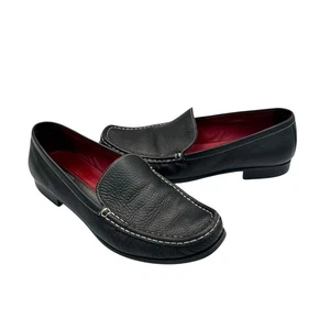 Bally Women's 7.5 Black Pebble Leather Contrast Stitching SlipOn Moccasin Loafer - Picture 1 of 10