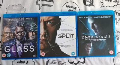 Unbreakable / Split / Glass blu ray Bundle 3 Movie Set Bruce Willis - Image 1 of 4