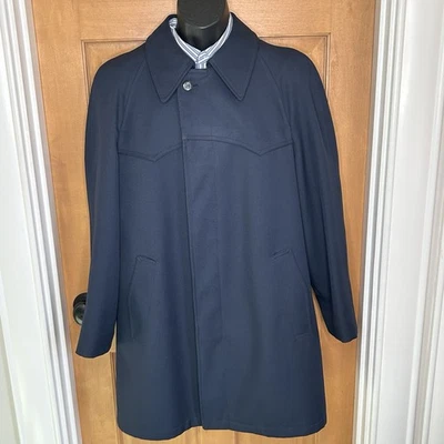 Sears Mens Store Vintage 70s Overcoat Size 40R Car Coat Blue Removable Lining - Image 1 of 4