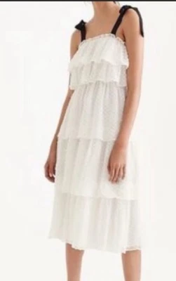 Jcrew white ruffle tiered silk dress size 8 - Image 1 of 4