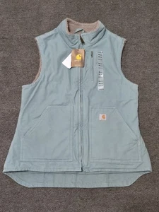 Carhartt Womens Medium 8/10 Sherpa Lined Vest Teal Aqua Duck Canvas WV001 454 - Picture 1 of 8