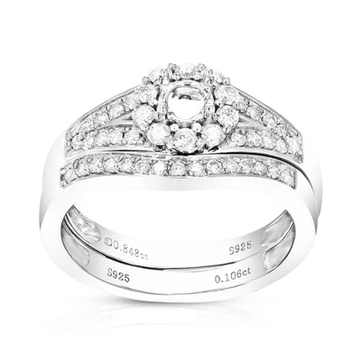 Vir Jewels 2/5 CT Diamond Semi Mount Bridal Set in Sterling Silver Size 7 - Image 1 of 4