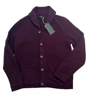Rag &Bone 100% Wool Knit Byron Shawl Cardigan Pullover Men's Size XL Wine New - Picture 1 of 14