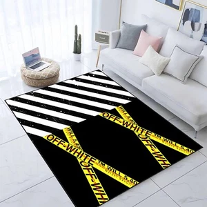 Off White Rug, Modern Street Style Carpet, Black White Yellow Home Decor Mat - Picture 1 of 11