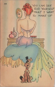 c1940s Sexy Pin up Girl Lingerie Dog interior Tichnor linen Postcard UNP 11138.3 - Picture 1 of 7