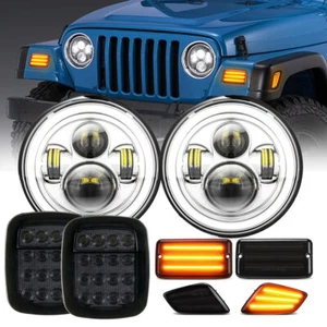 Combo Kit 7" LED Headlight & Side Marker Turn Tail Light for Jeep Wrangler TJ - Picture 1 of 12