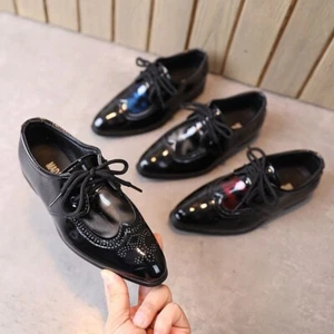 Boys Kids Patent Formal Black Brogue Oxford Wedding Prom School Dress Shoes US - Picture 1 of 15