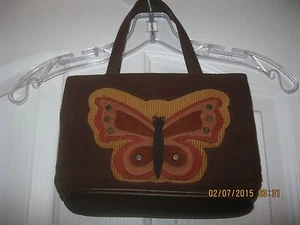 Q&A Brown/beige/rust Suede, leather handbag purse clutch with Butterfly design - Picture 1 of 6