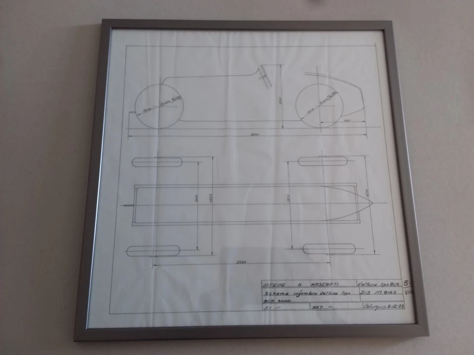 MASERATI VETTURA 8CM 3000  BOLOGNA 5-12-33  DISEGNO SCHEMA INGOMBRO VETTURA - Immagine 1 di 4