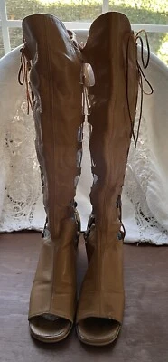 Rare CROWN EUROPA Leather Boots / Open Toe / Camel color - Image 1 of 4