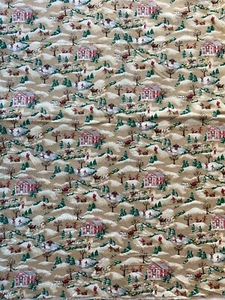 MARCUS BROS FABRIC~Xmas Scenes~RED BRICK HOUSE~Ice Skating Pond~SLEIGH~Sledding~ - Picture 1 of 4