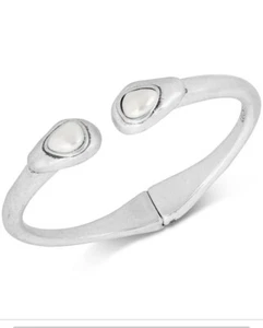 $39 LUCKY BRAND Silver-Tone Faux Pearl Hinged Cuff Bracelet LC950 - Picture 1 of 7
