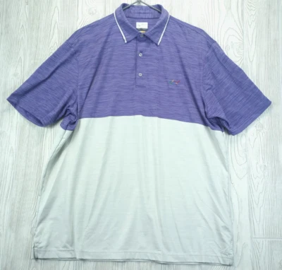 Polo de golf Greg Norman PlayDry XL púrpura gris botón corto bloque de color logotipo de tiburón Foto 1 de 4
