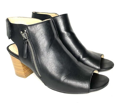 Andrew Geller Selleck Mujer Talla 8.5 Cuero Negro Punta abierta Botines Tacón de 3" Foto 1 de 4