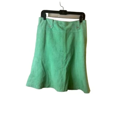 MaxMara Light Green Belt Loops Above Knee Length A-line Skirt Suede Size 10 - Image 1 of 4