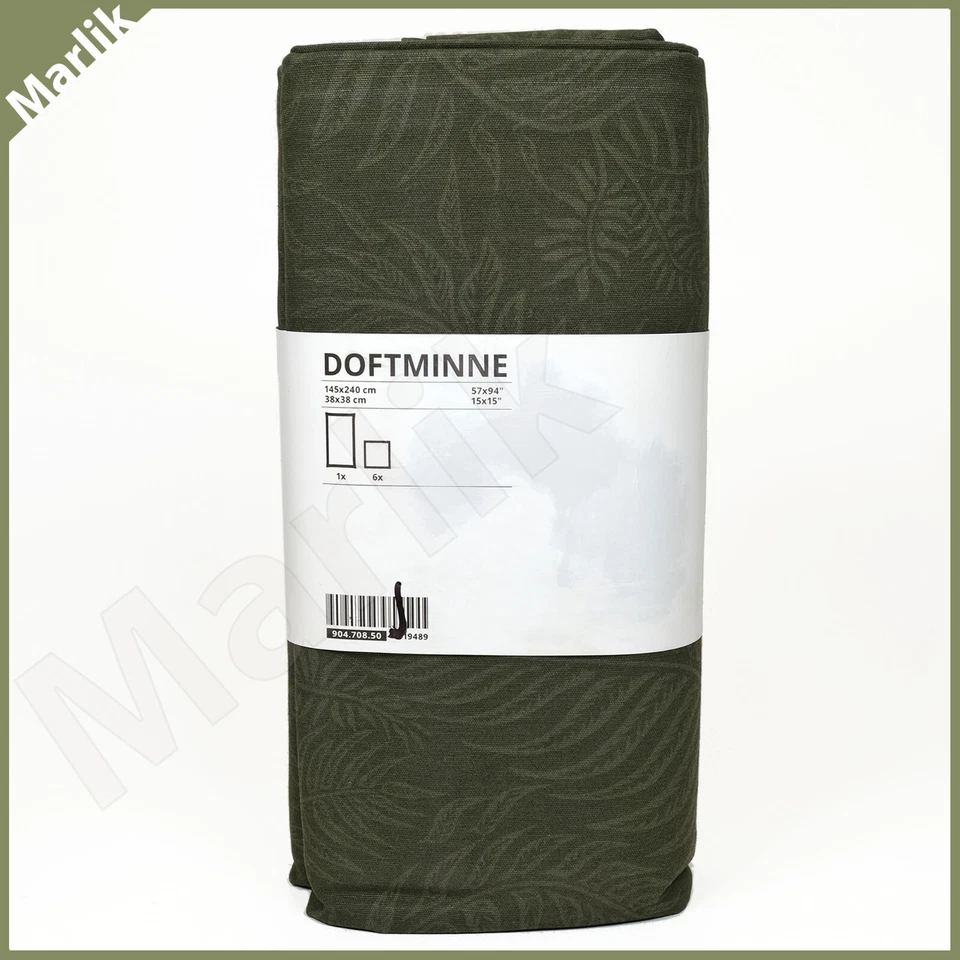 Ikea DOFTMINNE Tablecloth (57x94") + 6 Napkins (15x15") Olive Green NEW (Read) - Image 1 of 2
