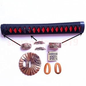 Brass Tsuba Handle Tsuka Habaki Seppa For Japanese Samurai Katana Sword Fittings - Picture 1 of 12