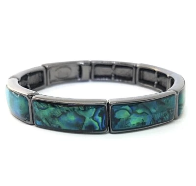 Lia Sophia “Pacific” Abalone & Hematite Tone Inlay Stretch Bracelet - Image 1 of 4