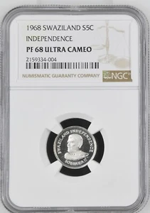 Swaziland 1968 Silver Proof 5 Cent Coin - Independence - NGC PF 68 Ultra Cameo - Picture 1 of 2