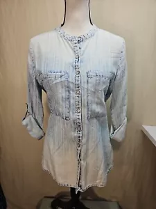 Vintage America Womens Shirt Tunic Button Up Long Sleeve Acid Wash Small NWT  - Picture 1 of 5