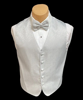 Men's Platinum Silver Tuxedo Vest and Tie Retro Formal Groom Wedding Mason Prom - Image 1 of 3