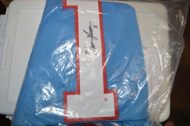Houston Oilers Run & Shoot Autographed Baby Blue Jersey With 5 Signatures  Including Warren Moon Beckett BAS Witness Stock #220384 - Mill Creek Sports
