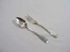 ANCIEN COUVERT CUILLERE ET FOURCHETTE EN ARGENT MASSIF POINCONS - Bild 1 von 17