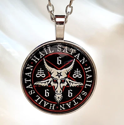 Ave Satan Anhänger Halskette Okkult 666 Baphomet Church of Satan Sigil Schmuck - Bild 1 von 4