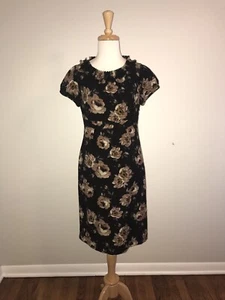 Boden Women's Size US 4R UK 8R Black Floral Rose Print Wool Shift Dress - Picture 1 of 11